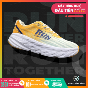 Giày thể thao chạy bộ chính hãng Run Together công nghệ gắn chip thông minh - Giày sneaker màu vàng đế cao